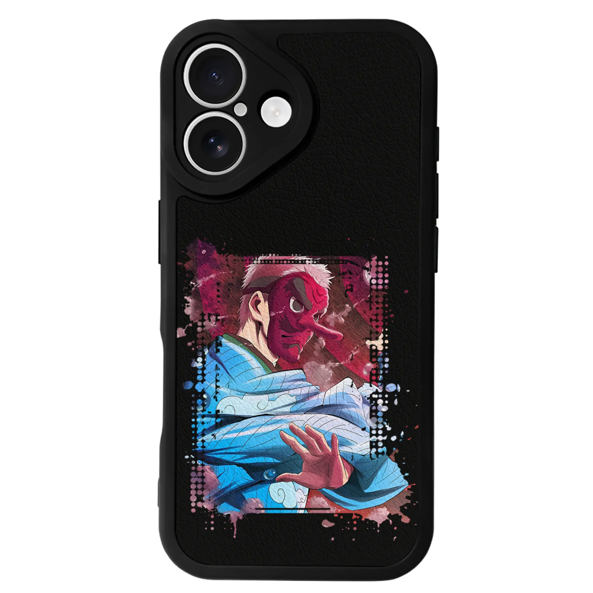 鬼滅の刃 グッズ,鱗滝 左近次 - IPhone 16シリーズ対応 ・ シリコンスマホケース ・ レザー調 ・ 高精度フィット ・ 耐衝撃 ・ ワイヤレス充電対応 ・ 精密カット